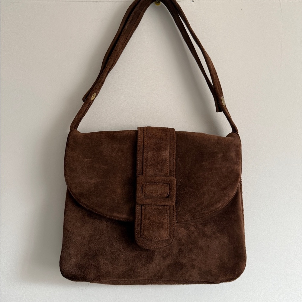 Vintage Brown Suede Bag with Adjustable Strap
